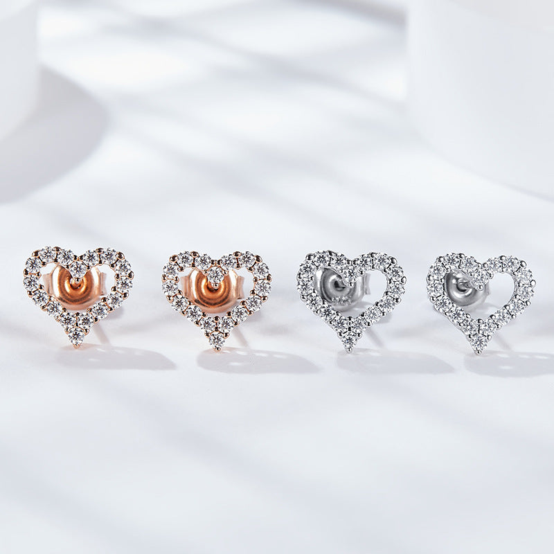 S925 silver moissanite heart earrings for women