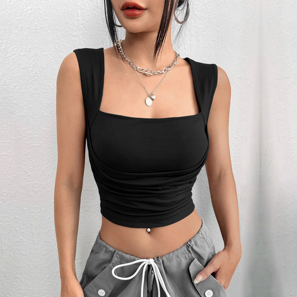 2025 Spring women's slim fit short sexy solid color tube top vest with suspender top