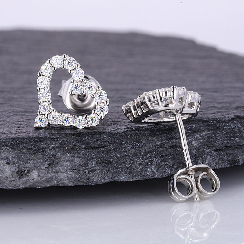 S925 silver moissanite heart earrings for women