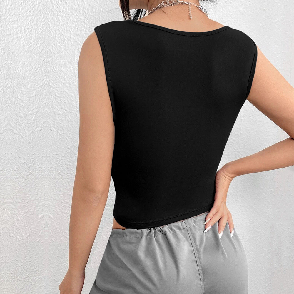 2025 Spring women's slim fit short sexy solid color tube top vest with suspender top