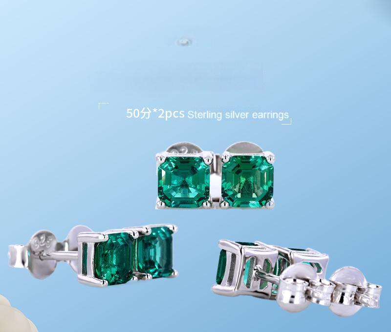 80-point recycled Colombian emerald earrings, synthetic emerald S925 silver electroplated K gold emerald earrings