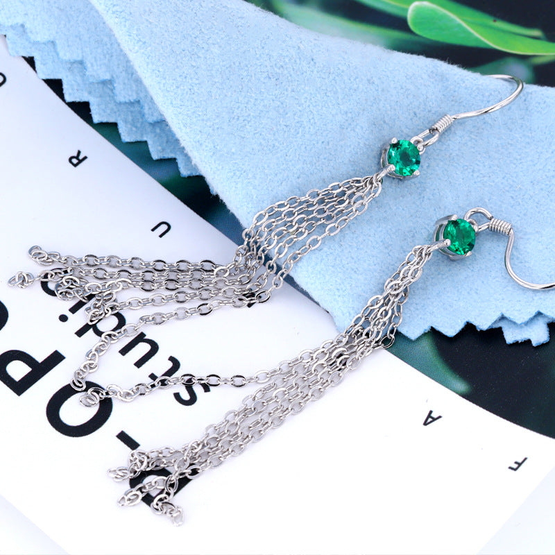 Emerald earrings S925 silver cultured emerald earrings