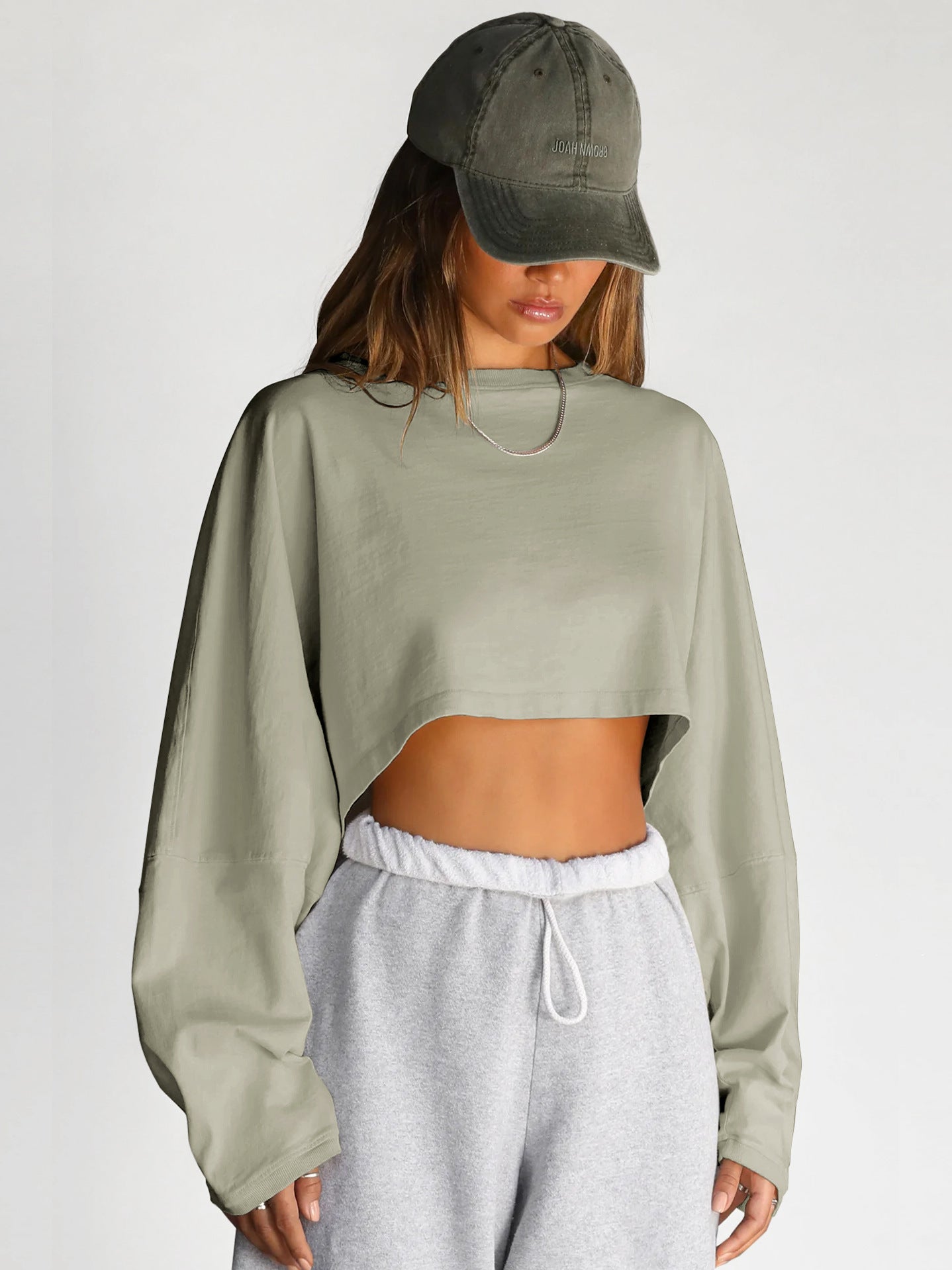 Navel-exposed round-neck sweatshirt European and American women's short sports bottoming shirt T-shirt sweater long-sleeved top