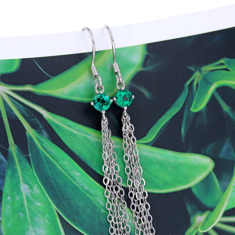 Emerald earrings S925 silver cultured emerald earrings