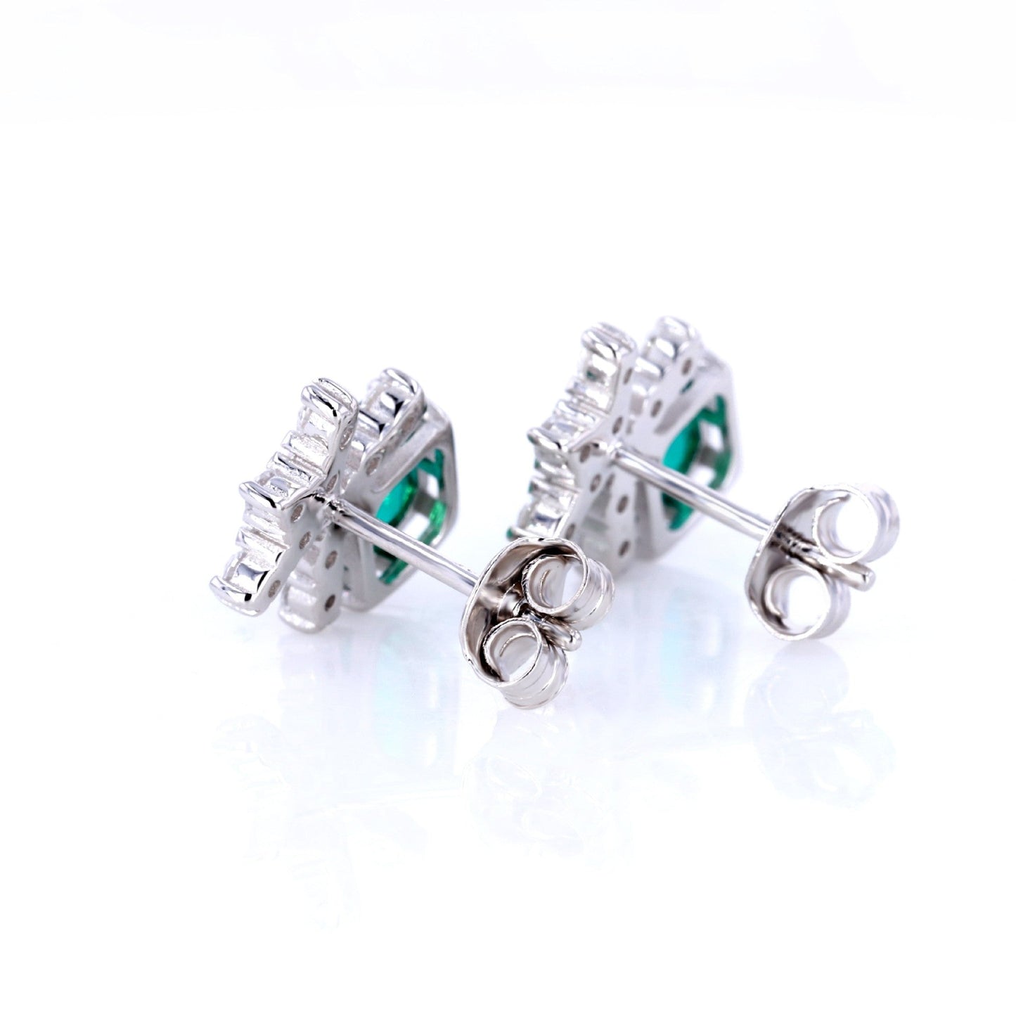 Regenerated emerald s925 silver earrings square synthetic emerald imitation growth grain silver plated K gold earrings