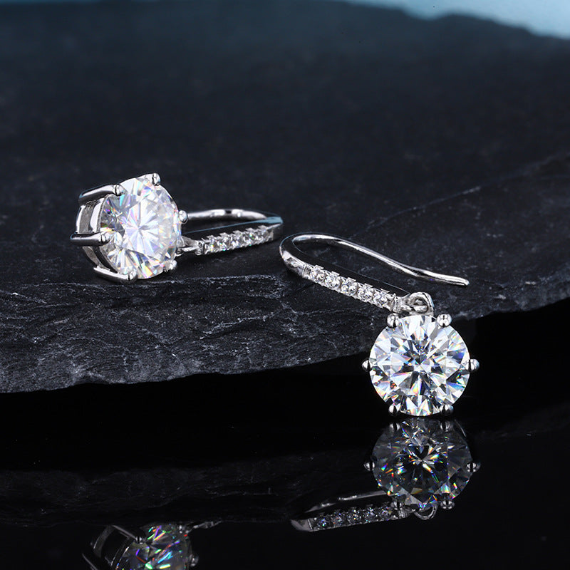 S925 sterling silver D-color moissanite earrings niche design ear hook earrings