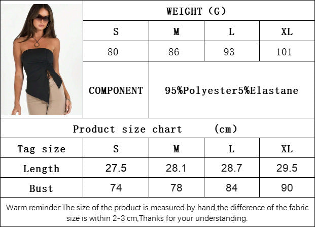 2025 new sexy hot girl drawstring pleated slit slim irregular tube top vest top