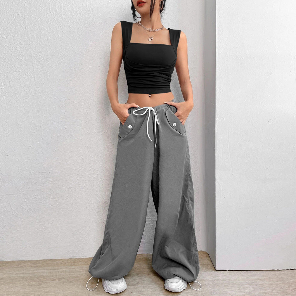 2025 Spring women's slim fit short sexy solid color tube top vest with suspender top