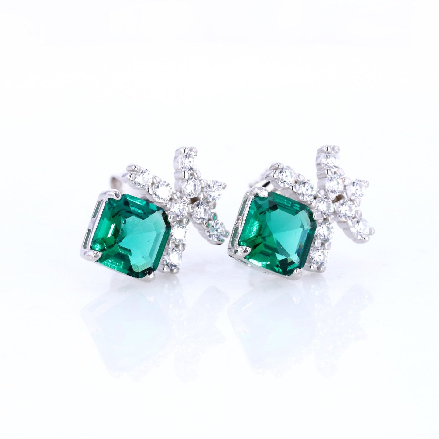 Regenerated emerald s925 silver earrings square synthetic emerald imitation growth grain silver plated K gold earrings