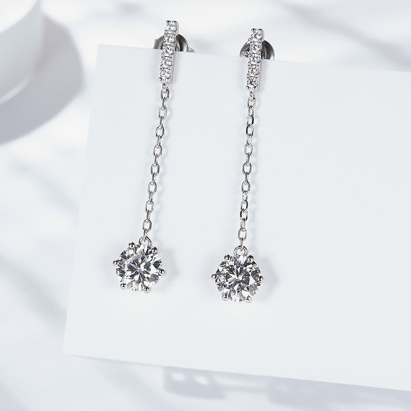 Sterling silver moissanite s925 earrings, moissanite female tassel earrings