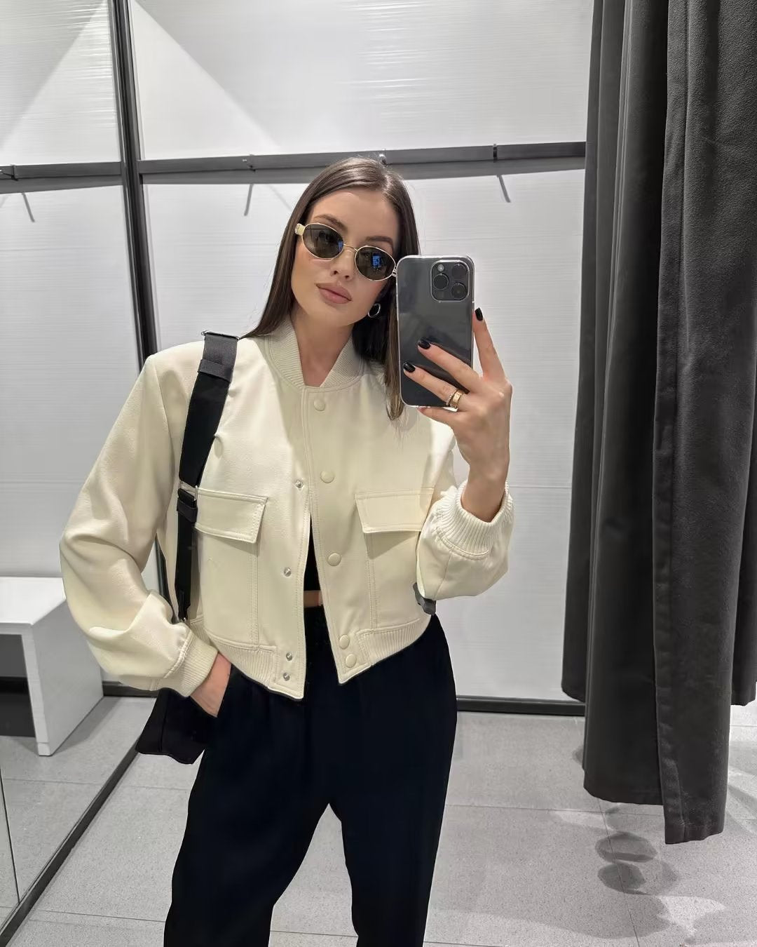 2025 Spring and Autumn New European and American Stand-up Collar Large Pocket Women's Jacket Outerwear