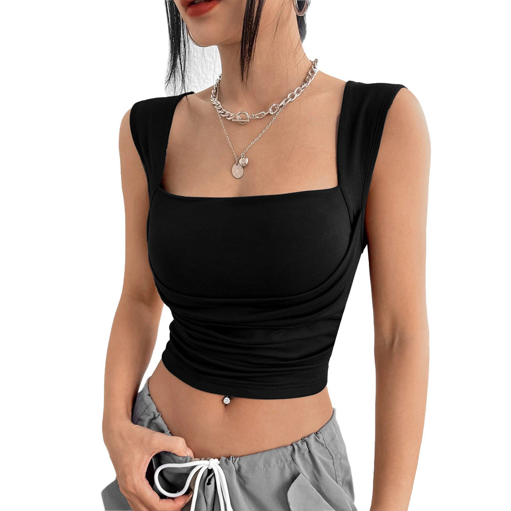 2025 Spring women's slim fit short sexy solid color tube top vest with suspender top