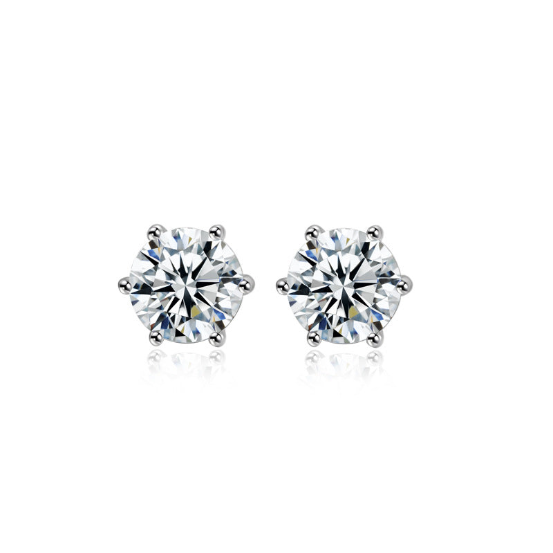 Moissanite earrings, snowflake classic six-claw S925 silver earrings, silver jewelry earrings, 50 points, one carat earrings