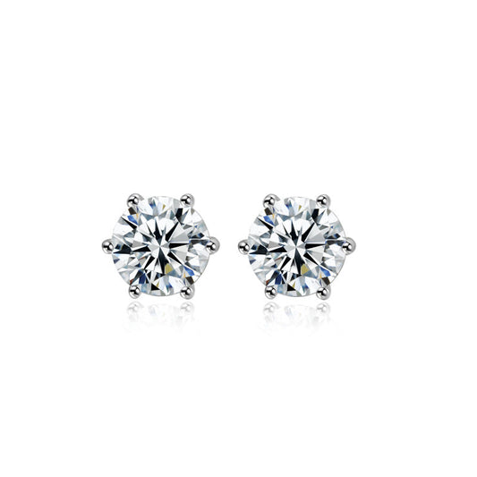 Moissanite earrings, snowflake classic six-claw S925 silver earrings, silver jewelry earrings, 50 points, one carat earrings
