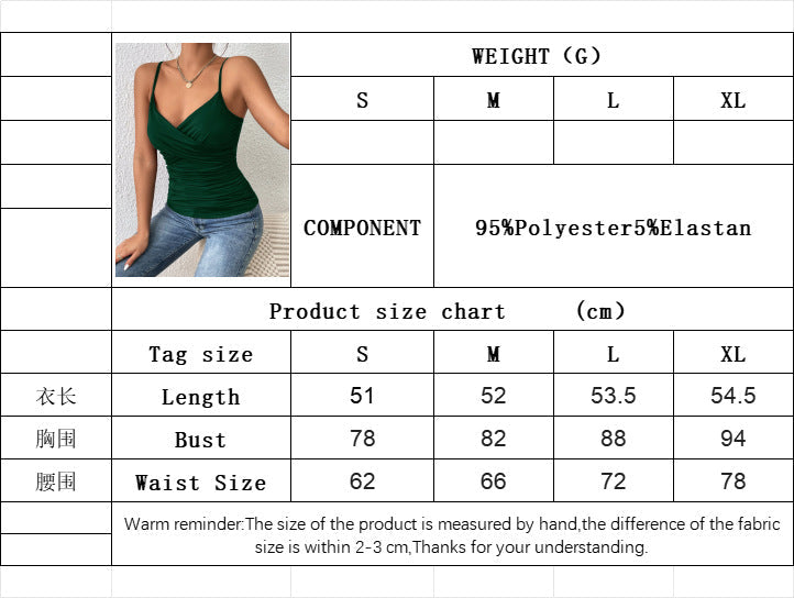 2025 Spring and Summer Women's New Sexy Suspender Vest Pure Green Fashionable Age-Reducing Sleeveless Top