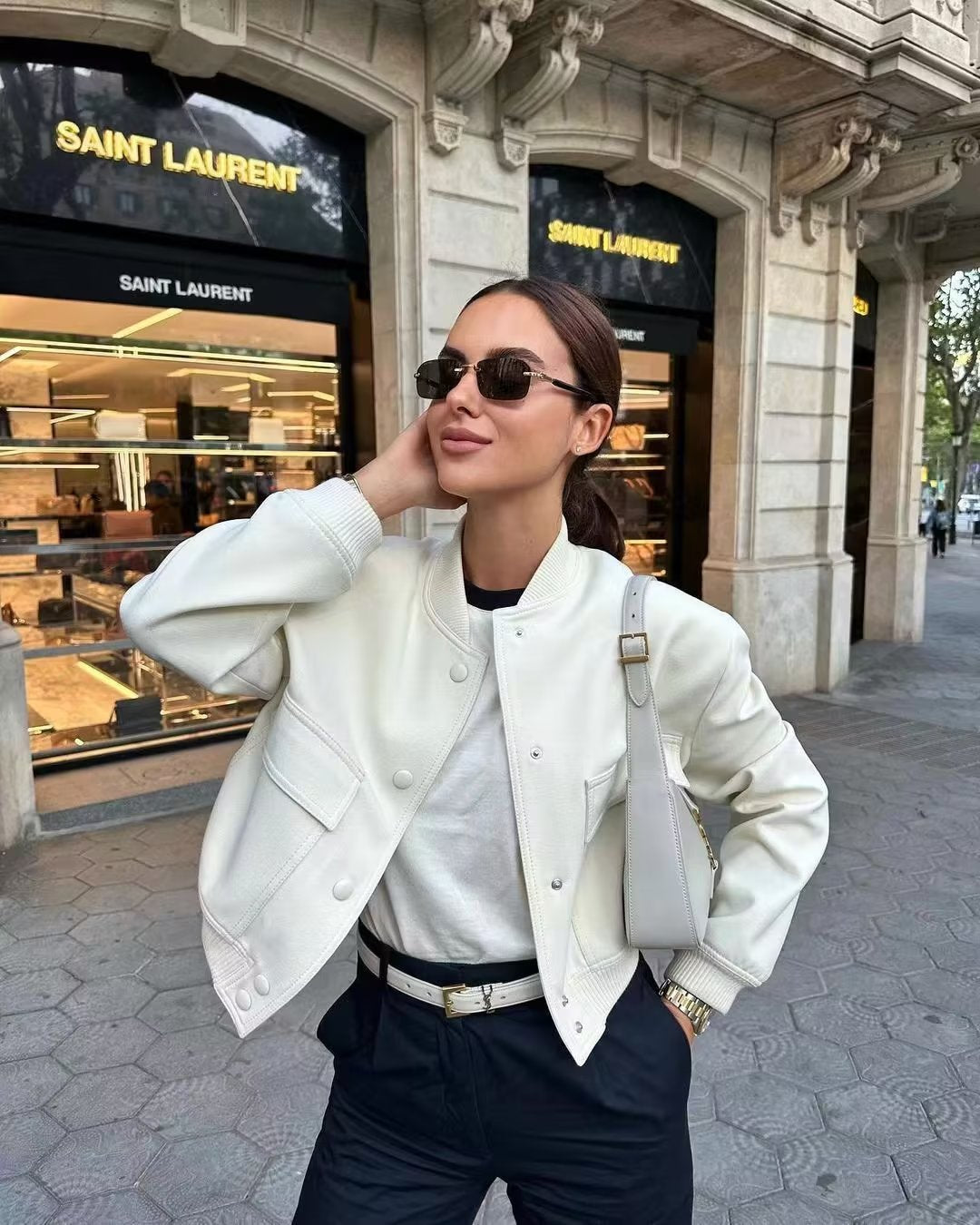 2025 Spring and Autumn New European and American Stand-up Collar Large Pocket Women's Jacket Outerwear