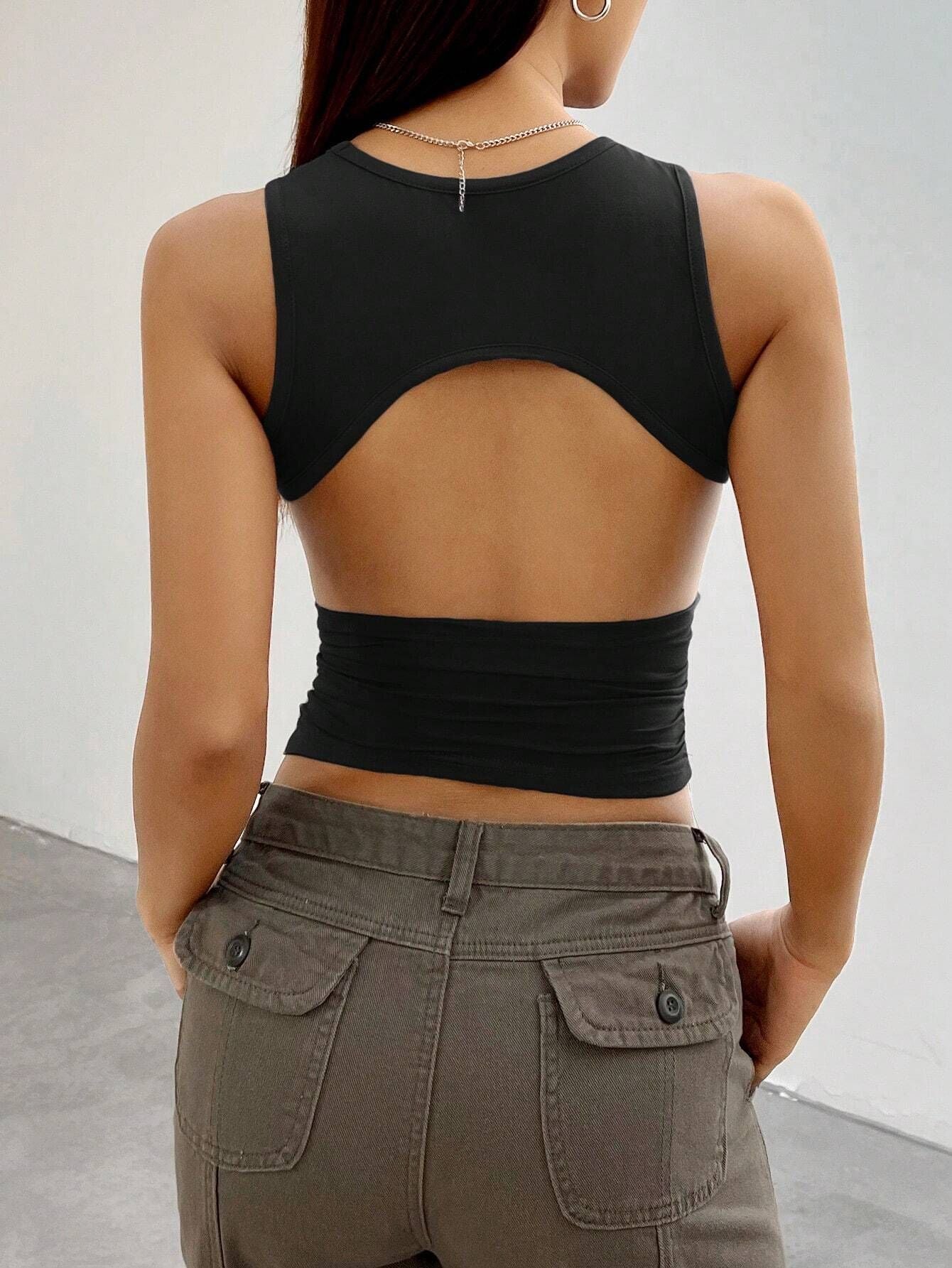 2025 Spring and Summer Solid Color Tight Short Sleeveless Vest Top