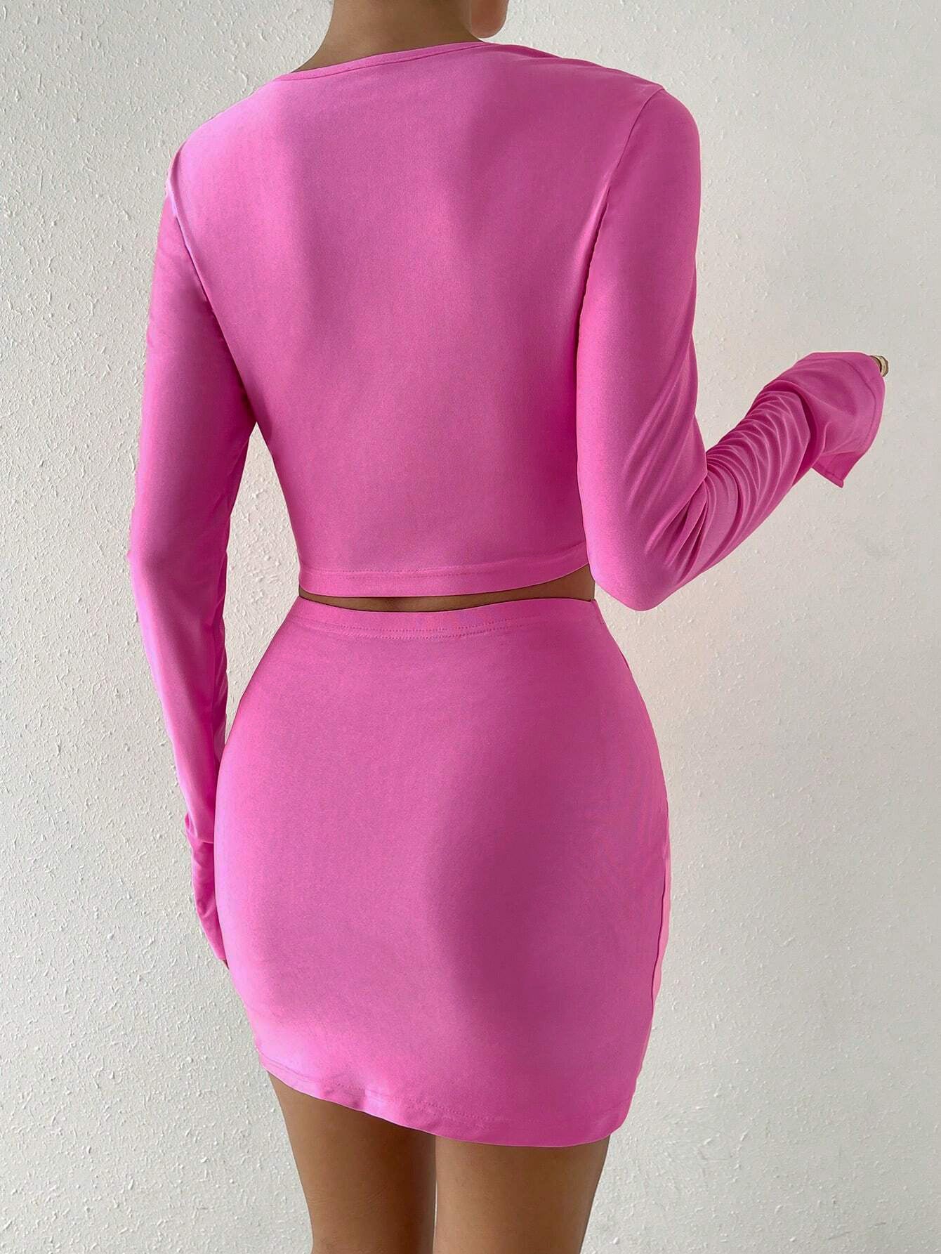 women's clothing 2025 new short long-sleeved T-shirt elastic waist hip skirt two-piece suit
