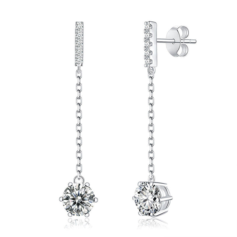 Sterling silver moissanite s925 earrings, moissanite female tassel earrings