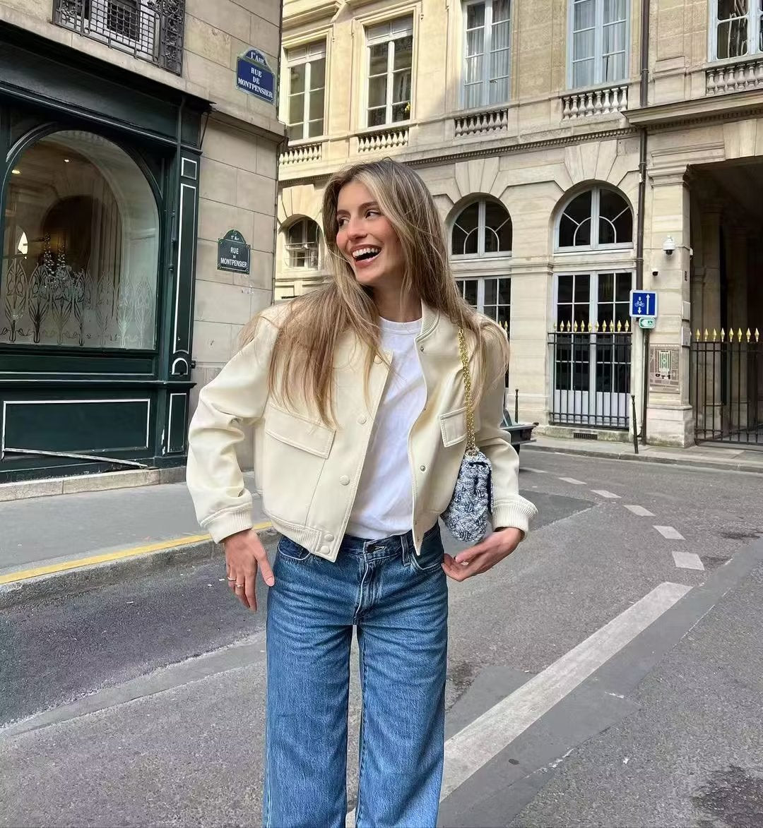 2025 Spring and Autumn New European and American Stand-up Collar Large Pocket Women's Jacket Outerwear