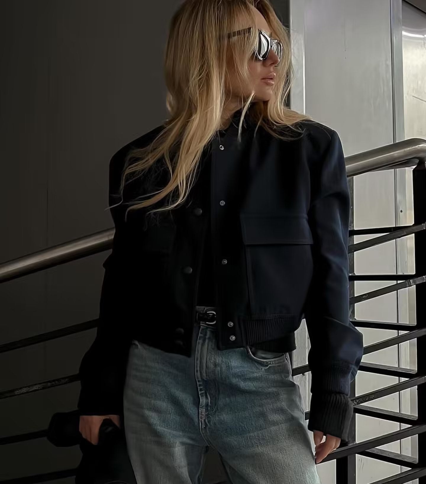 2025 Spring and Autumn New European and American Stand-up Collar Large Pocket Women's Jacket Outerwear