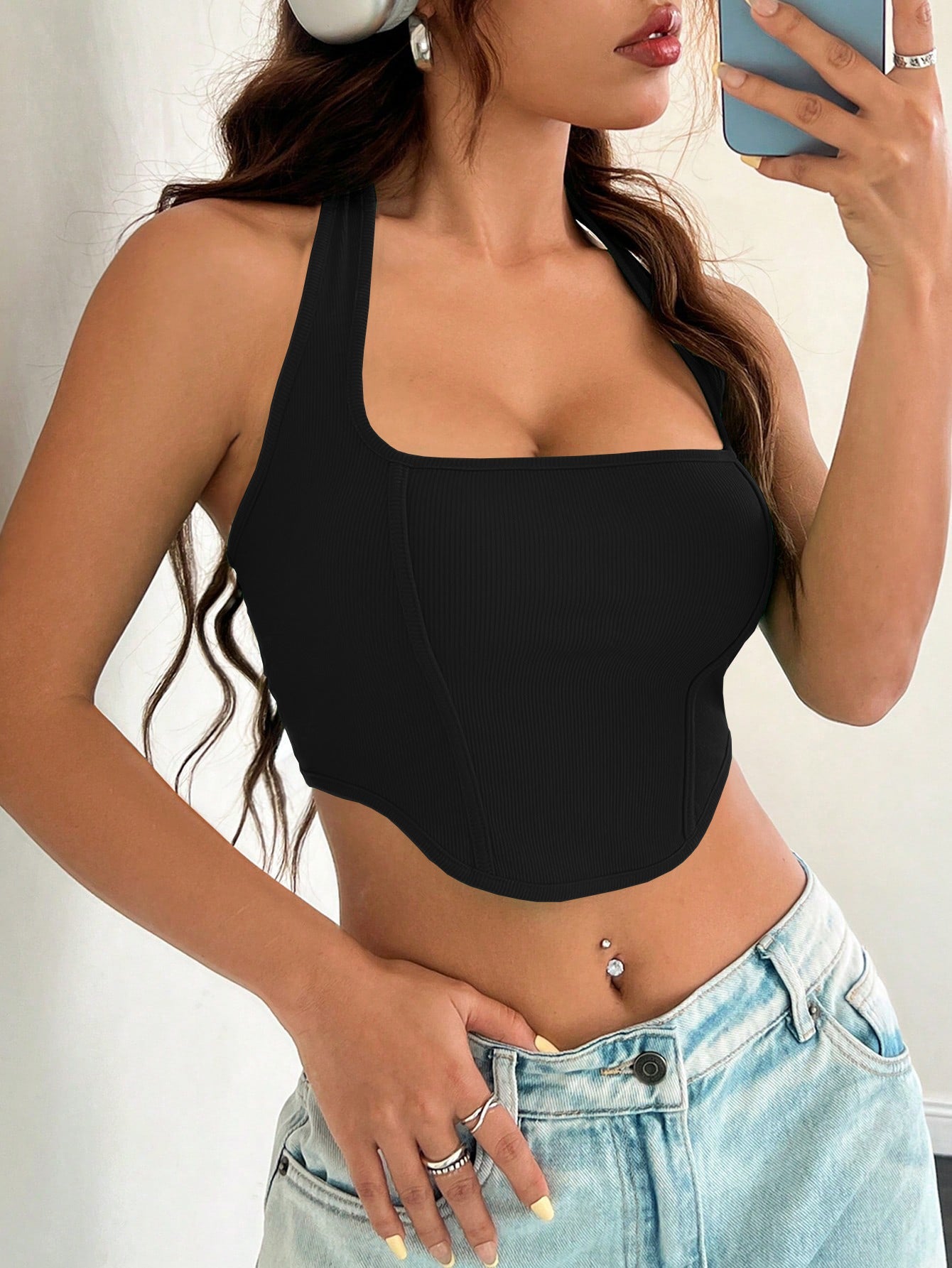 New 2025 women's sexy hot girl fashion halter neck irregular hem vest