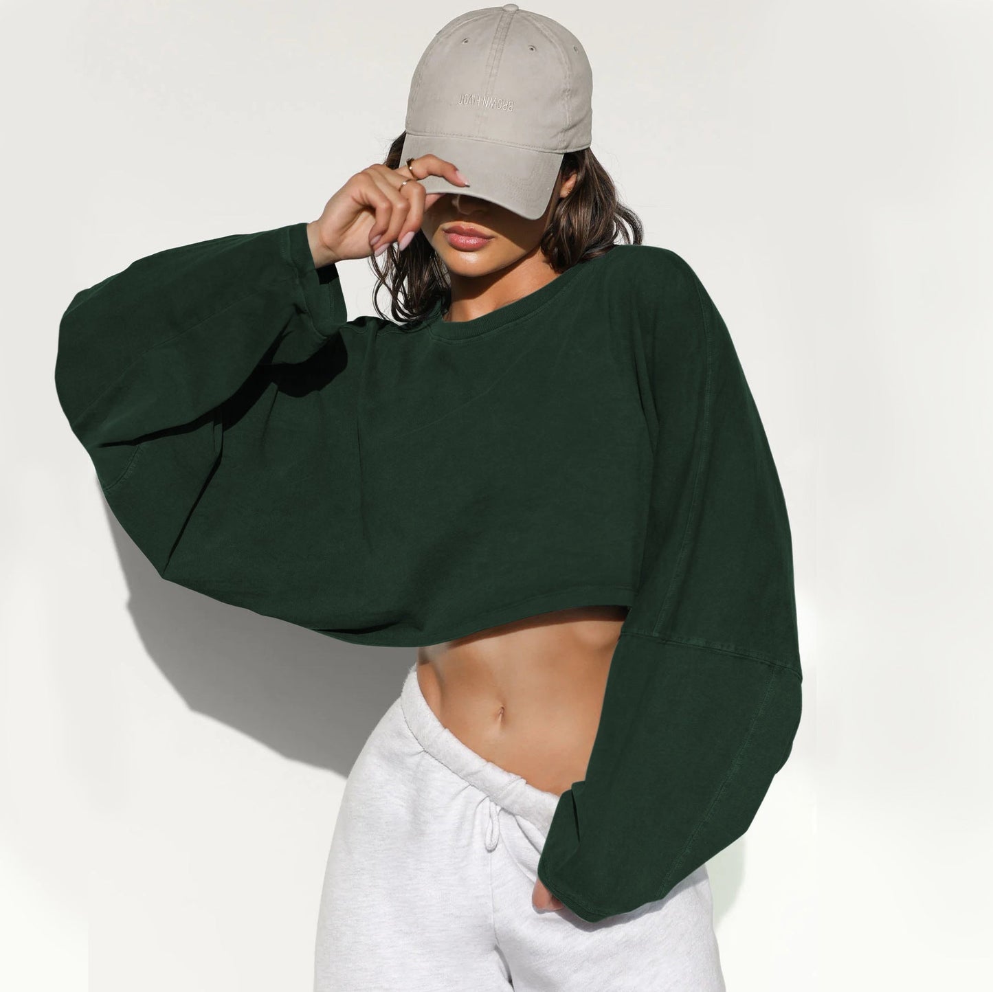 Navel-exposed round-neck sweatshirt European and American women's short sports bottoming shirt T-shirt sweater long-sleeved top