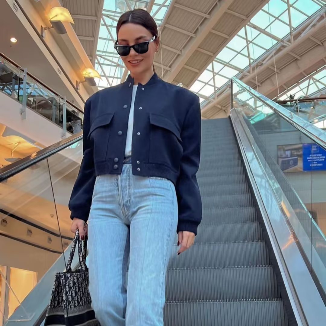 2025 Spring and Autumn New European and American Stand-up Collar Large Pocket Women's Jacket Outerwear