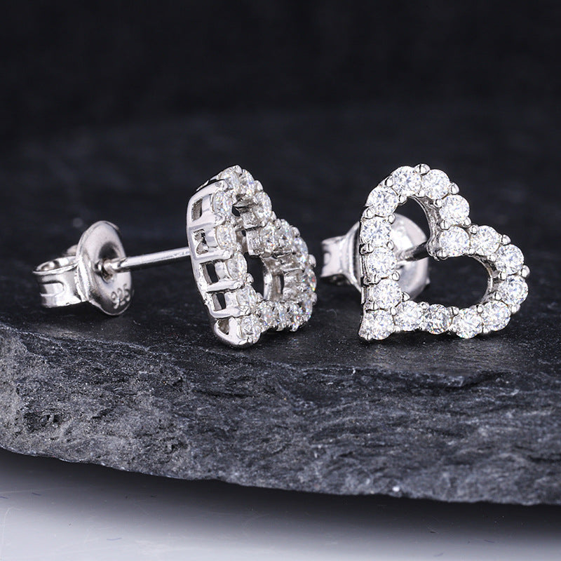 S925 silver moissanite heart earrings for women