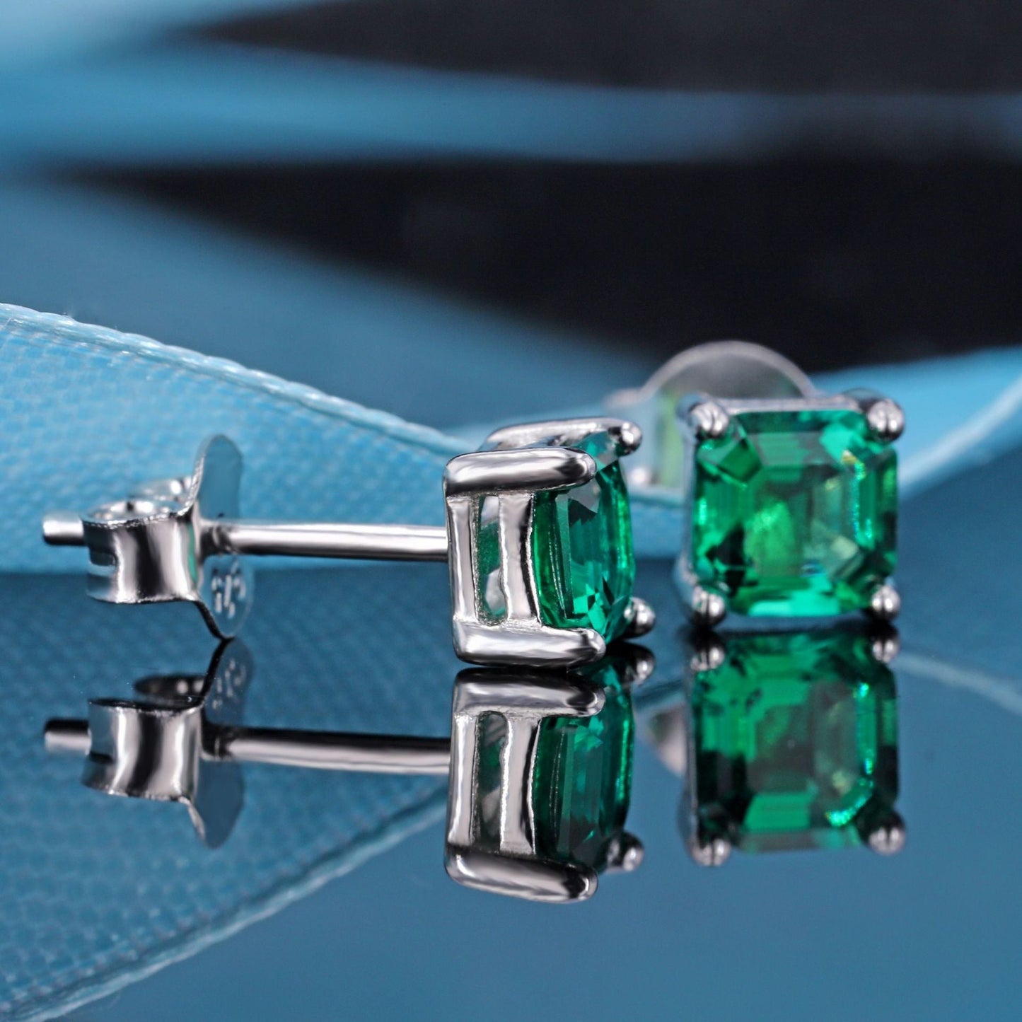 80-point recycled Colombian emerald earrings, synthetic emerald S925 silver electroplated K gold emerald earrings