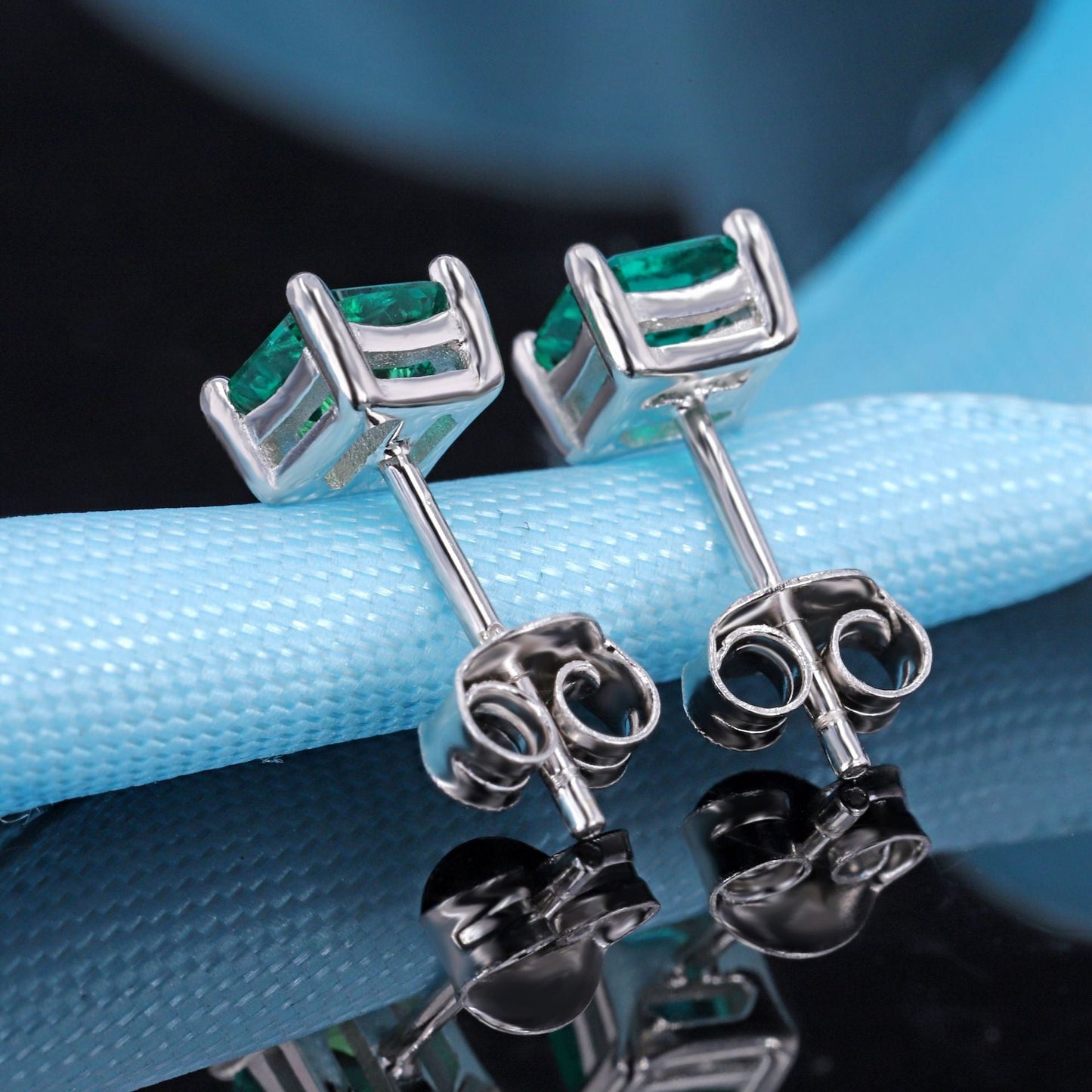 80-point recycled Colombian emerald earrings, synthetic emerald S925 silver electroplated K gold emerald earrings