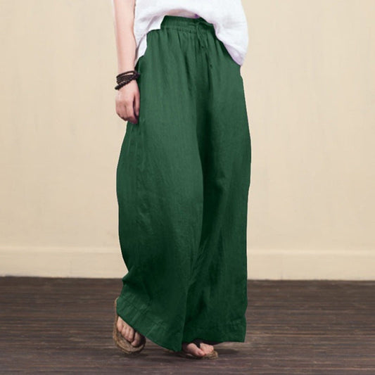 New style women's loose wide-leg pants Fashionable temperament cotton and linen trousers