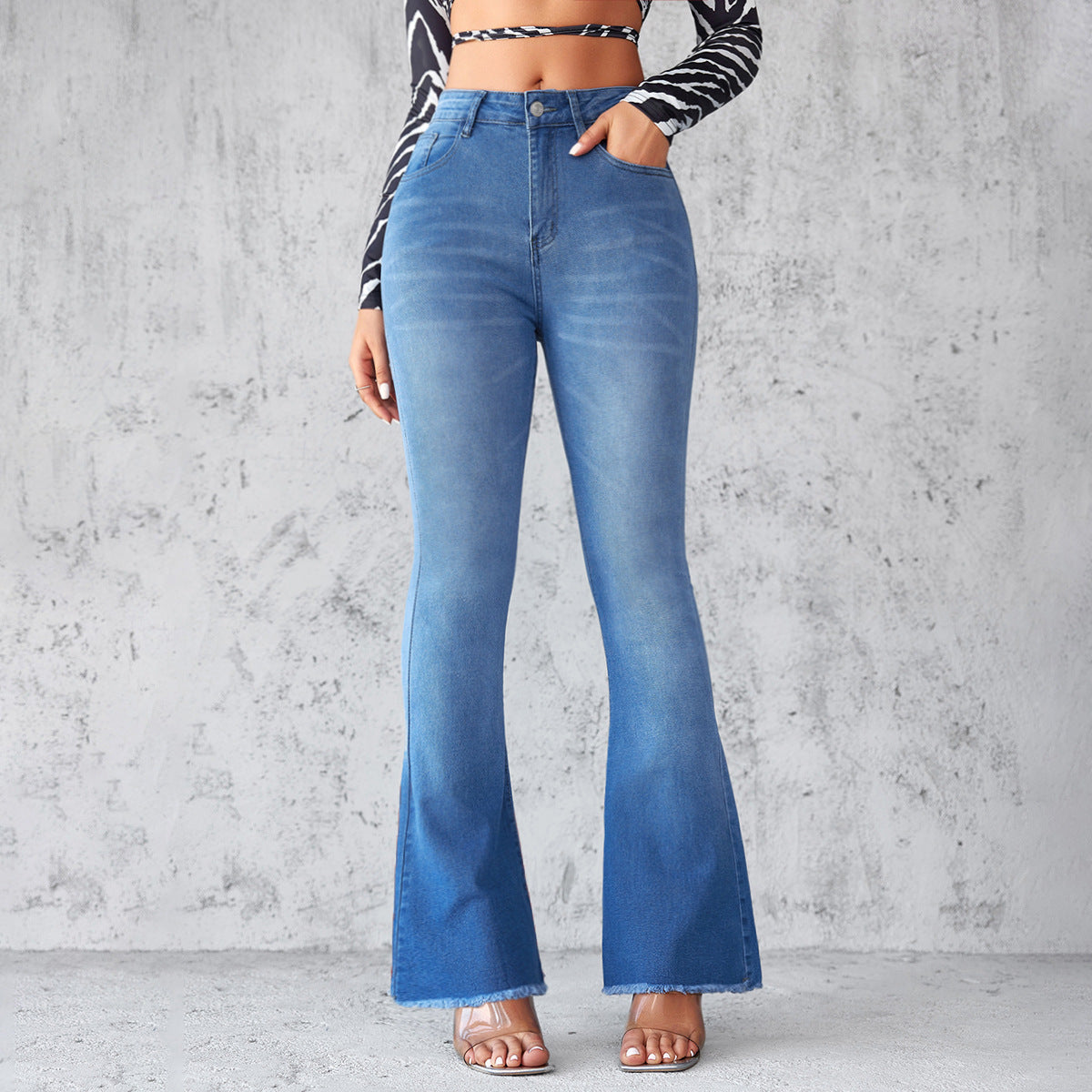 Women's flared jeans high waist temperament commuting stretch horseshoe pants