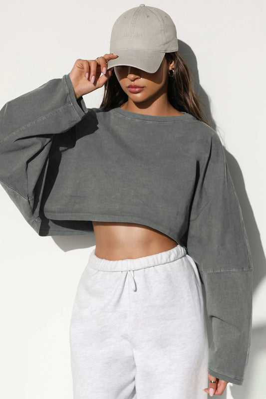 Navel-exposed round-neck sweatshirt European and American women's short sports bottoming shirt T-shirt sweater long-sleeved top