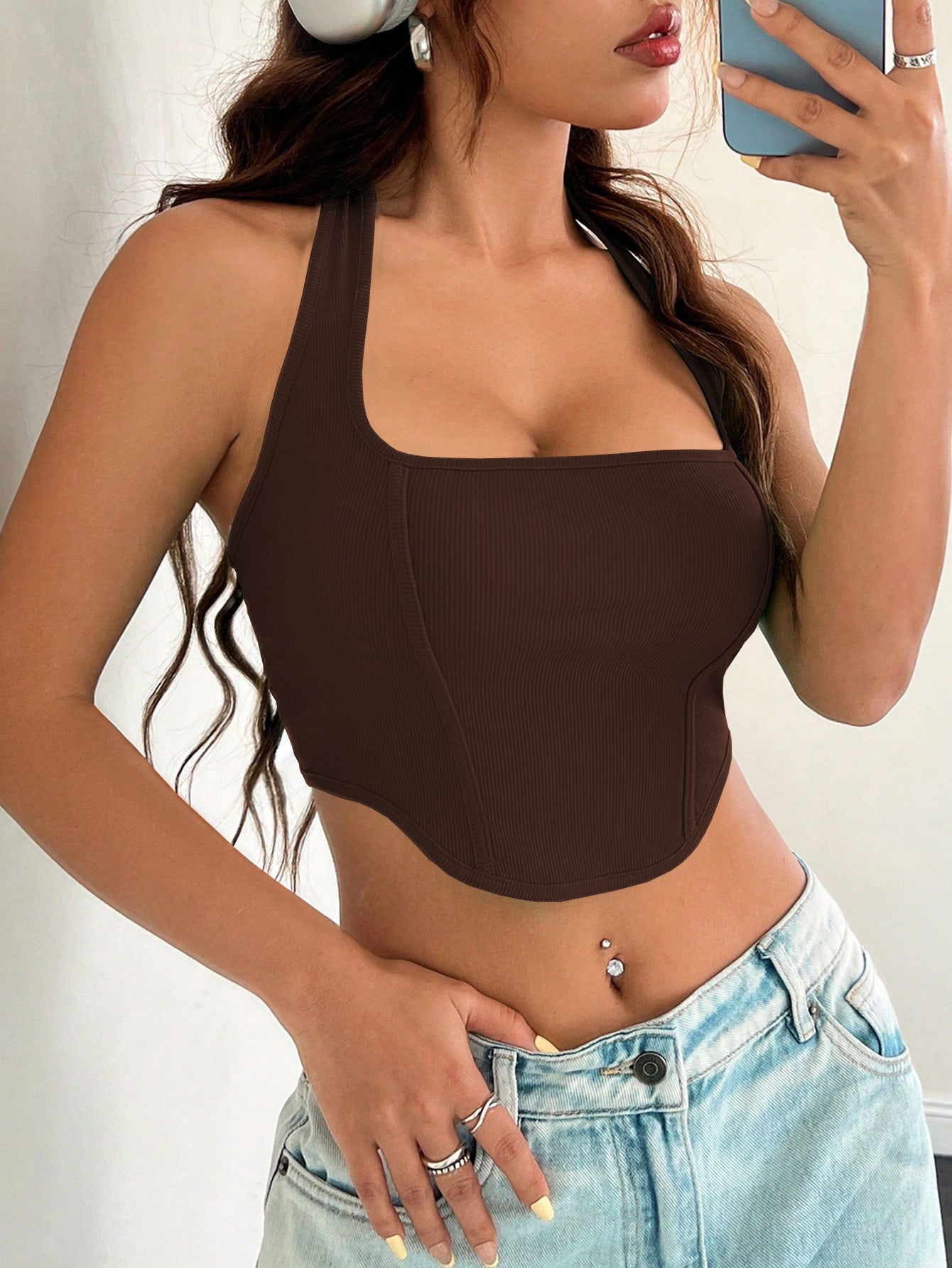 New 2025 women's sexy hot girl fashion halter neck irregular hem vest