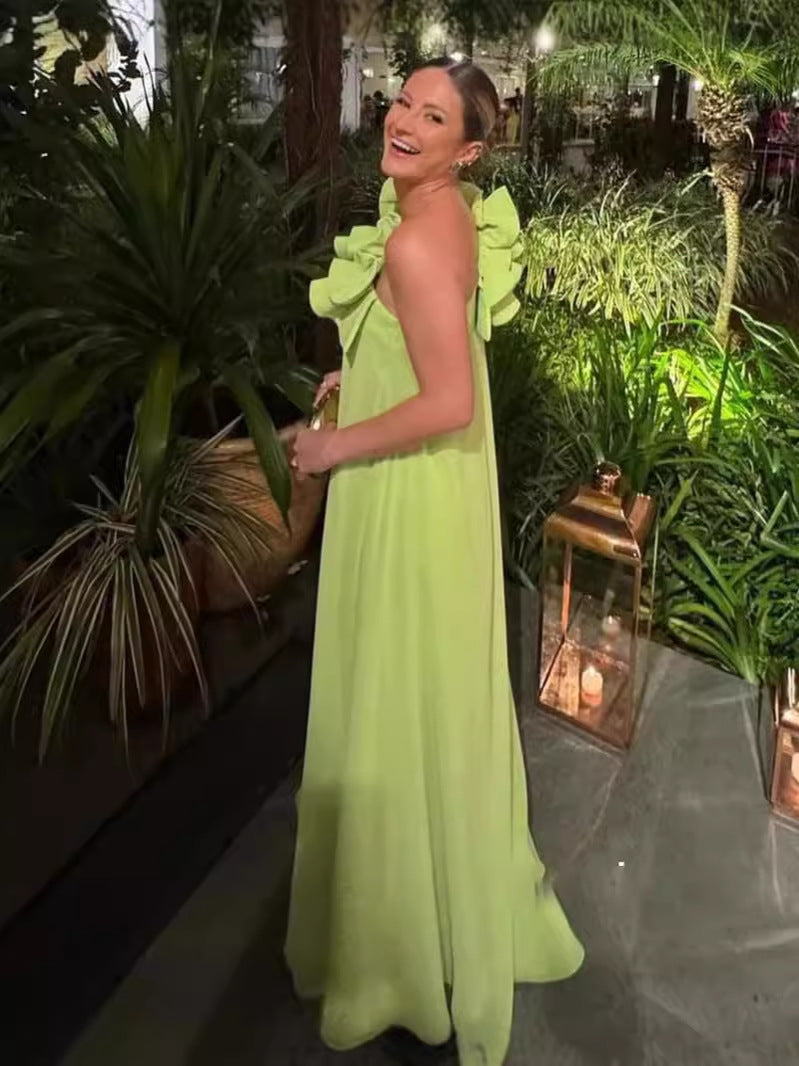 Dress long skirt big swing dress high-end green sexy tube top new style