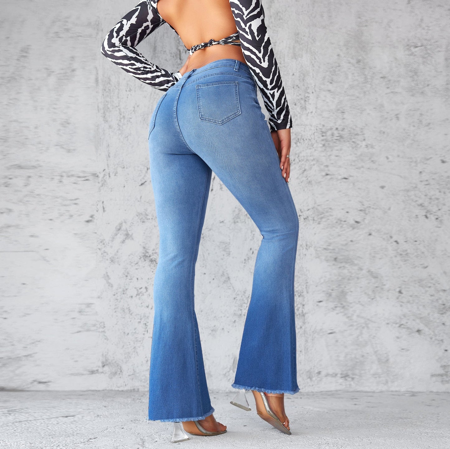 Women's flared jeans high waist temperament commuting stretch horseshoe pants