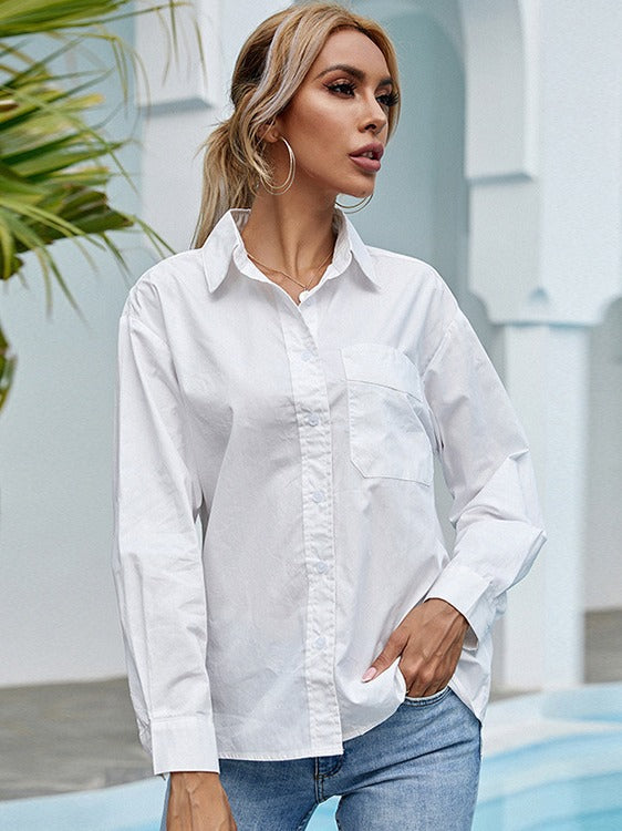 Temperament commuting slim fit versatile white shirt