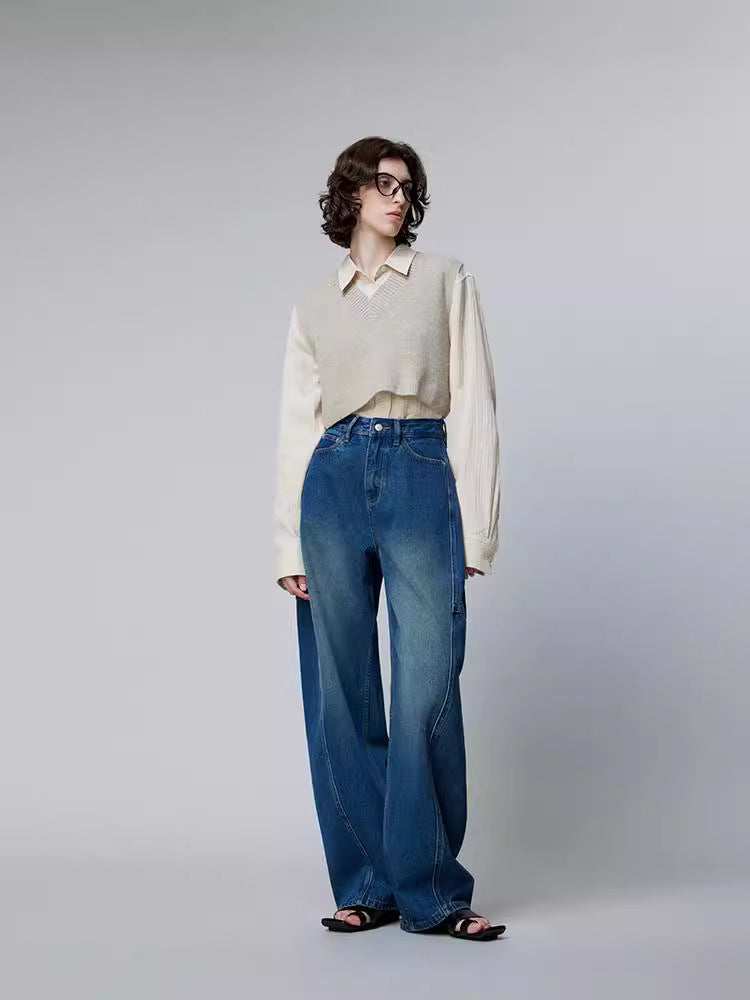 Jeans women's European and American banana pants fashionable tall and slim cocoon pants denim blue