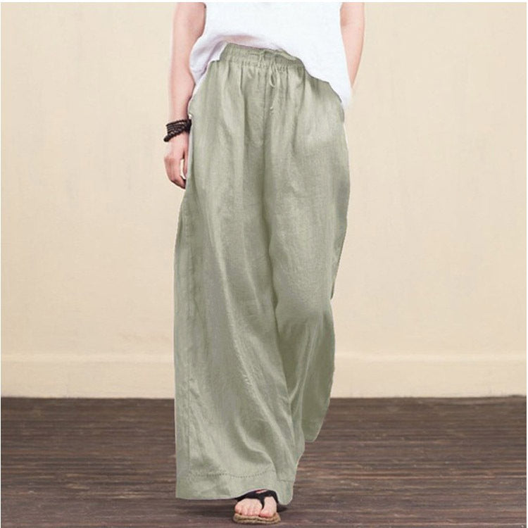 New style women's loose wide-leg pants Fashionable temperament cotton and linen trousers