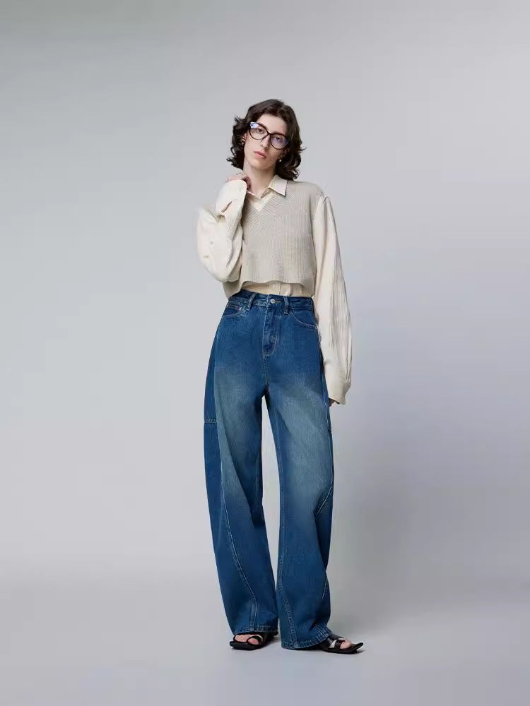 Jeans women's European and American banana pants fashionable tall and slim cocoon pants denim blue