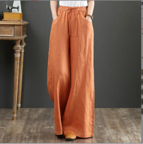 New style women's loose wide-leg pants Fashionable temperament cotton and linen trousers