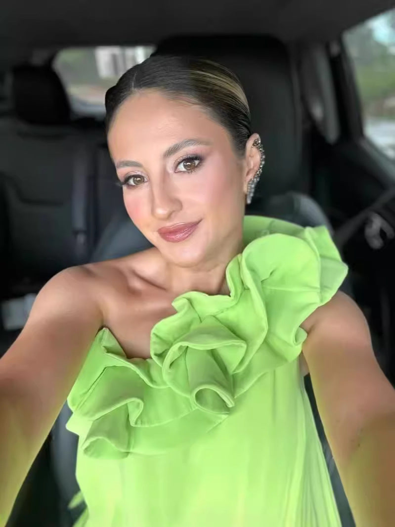 Dress long skirt big swing dress high-end green sexy tube top new style