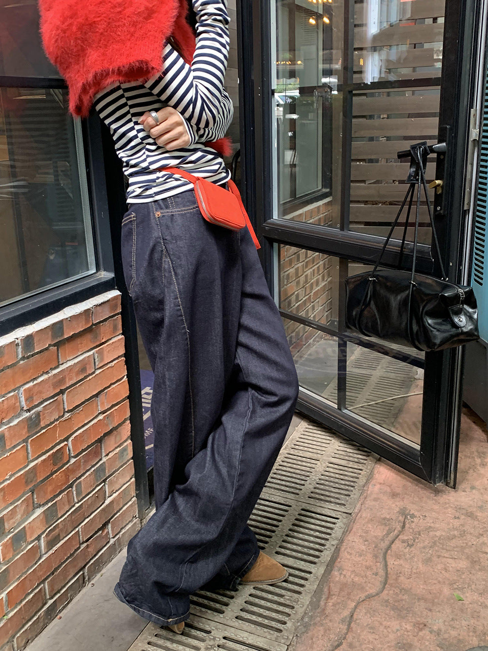 Draped jeans women's high-waisted loose casual wide-leggedPants