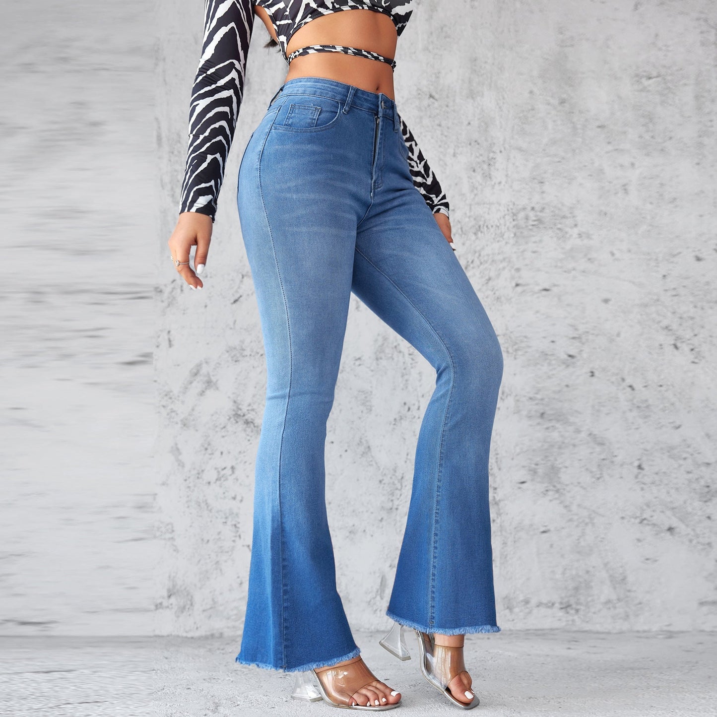 Women's flared jeans high waist temperament commuting stretch horseshoe pants