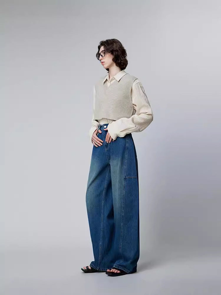 Jeans women's European and American banana pants fashionable tall and slim cocoon pants denim blue