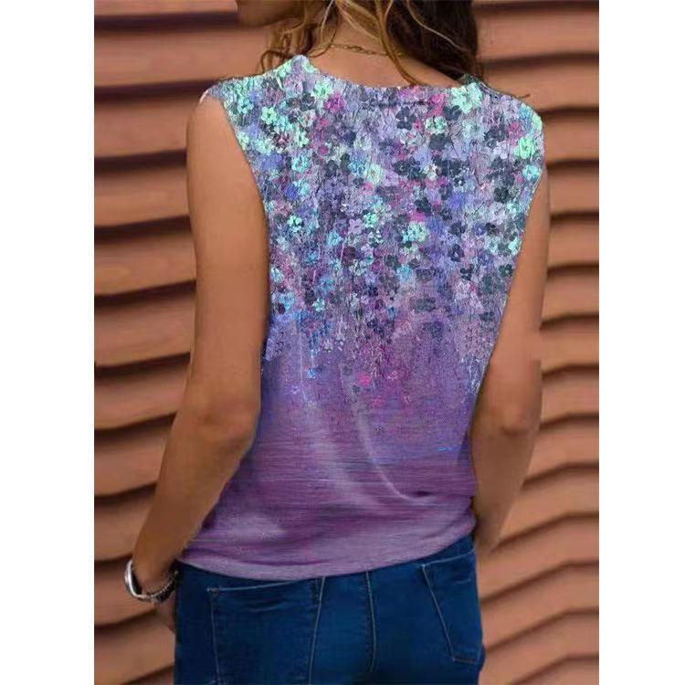 European and American women's sleeveless V-neck printed vest T-shirt