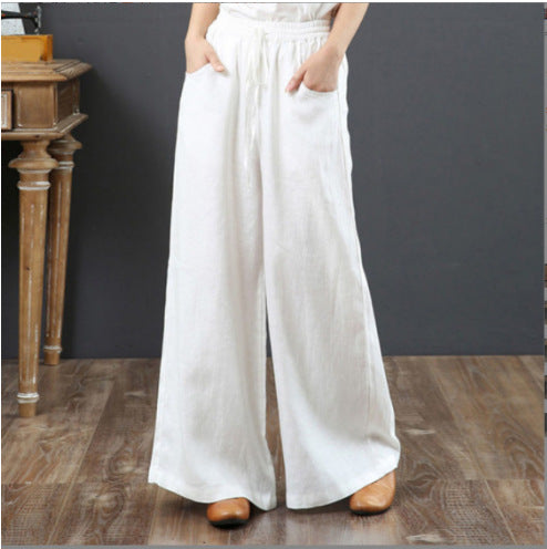 New style women's loose wide-leg pants Fashionable temperament cotton and linen trousers