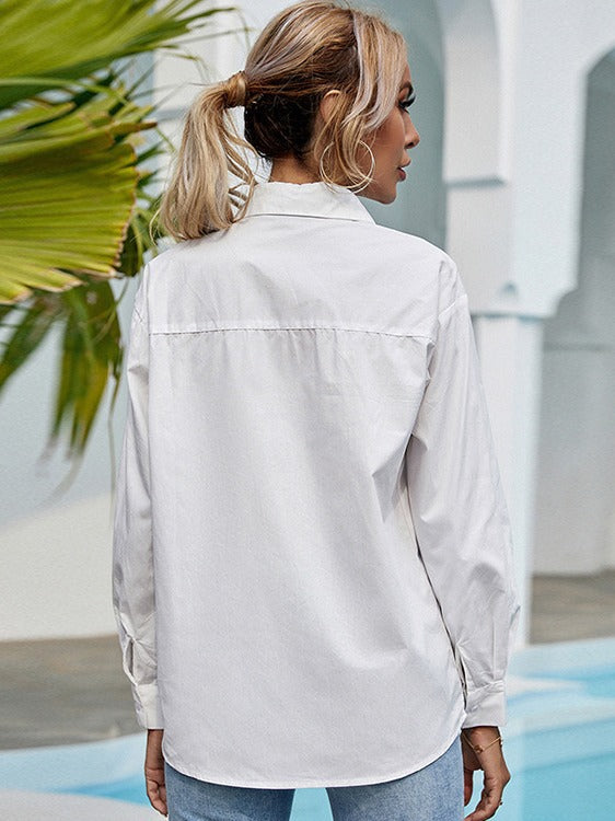 Temperament commuting slim fit versatile white shirt
