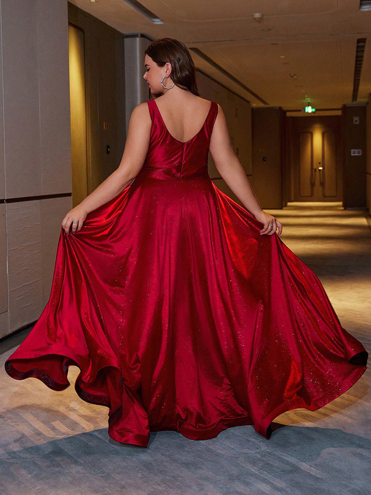 Elegant plus size long dress slim fit banquet party maxi dress